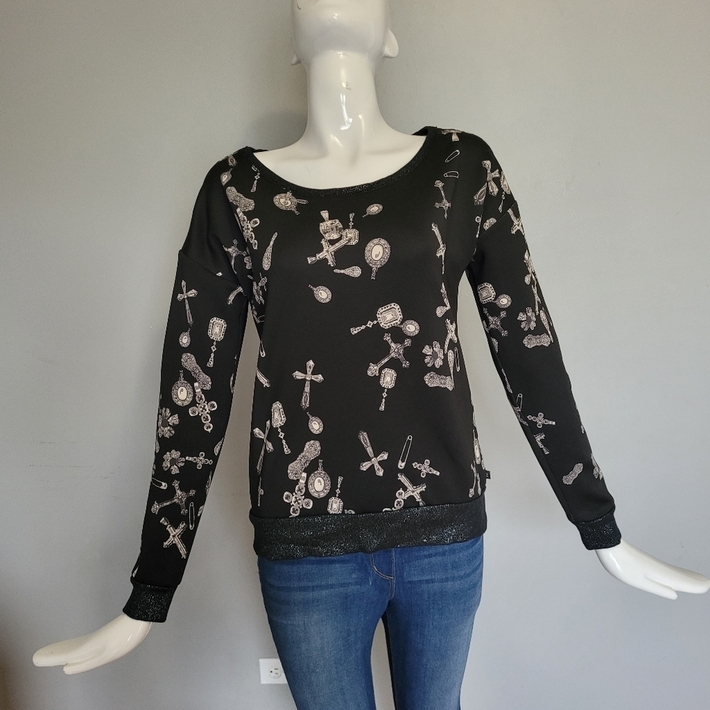 Rock & Republic Charms Print Scuba Sweatshirt, GUC, Size S